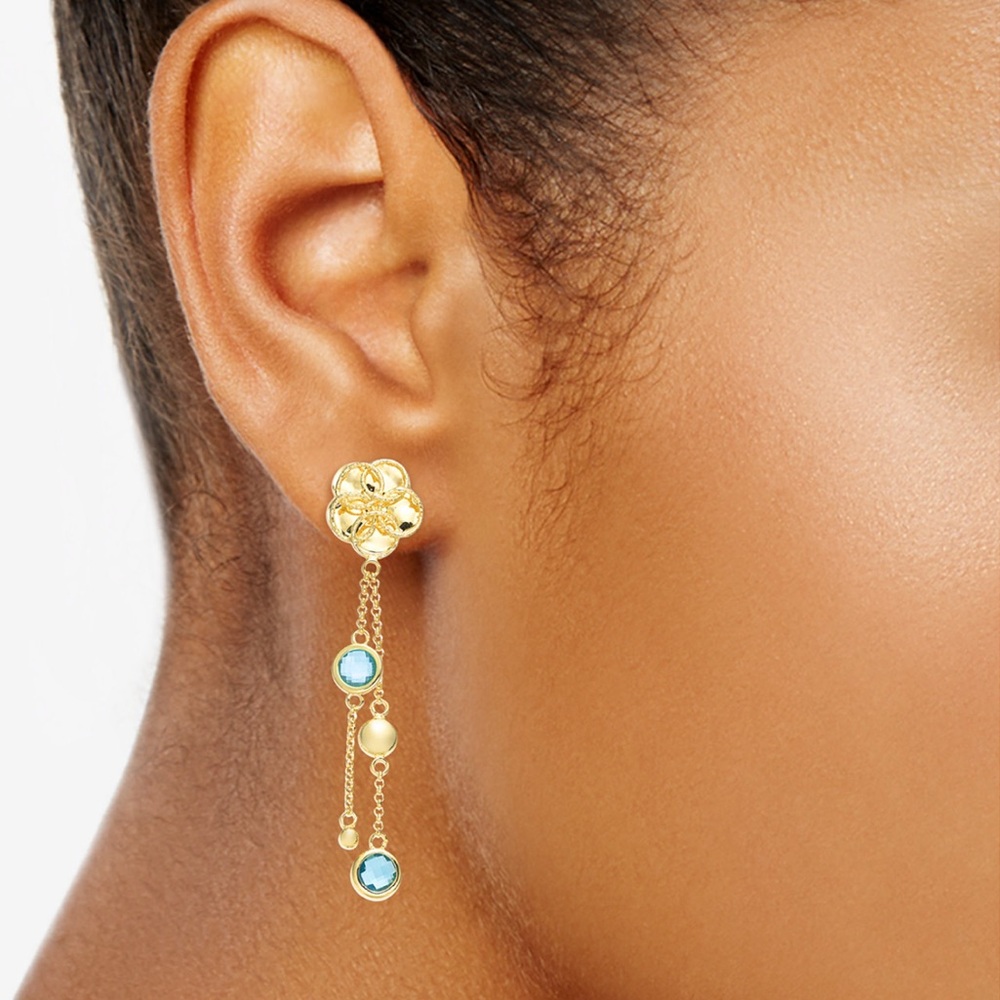 Purple Swiss Blue Topaz Flower Dangle Drop Earrings